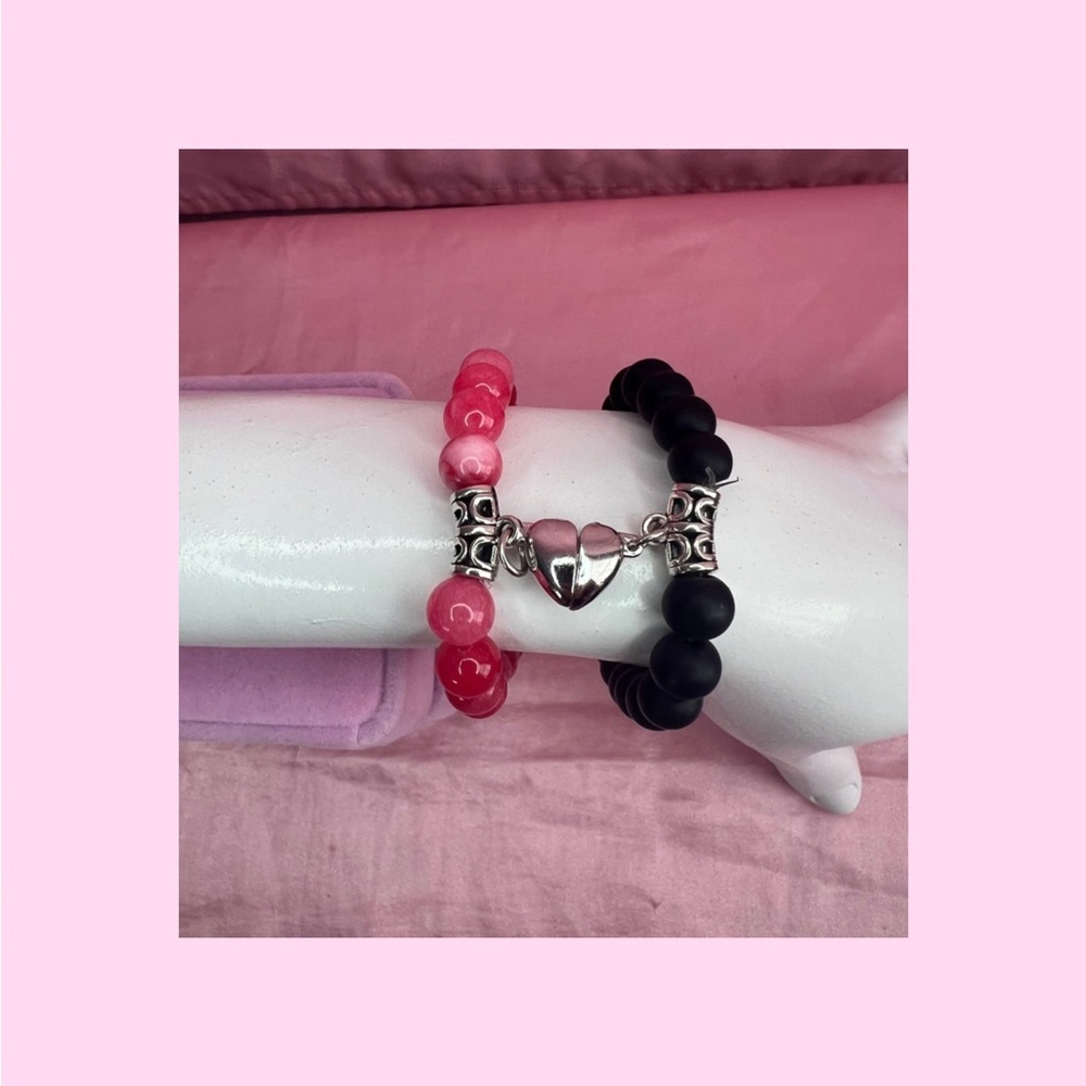 Matching Heart Pink + Black Bracelet